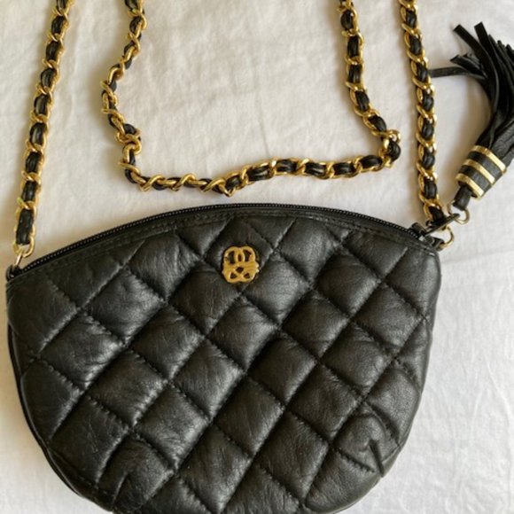 Handbags - Black Italian Leather Crossbody Bag - Quilted Small Halfmoon Shape